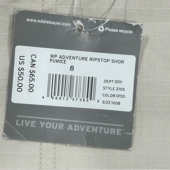 Eddie Bauer Adventure Ripstop Shorts Womens sz  8P Beige Hiking Outdoor new walk - Picture 5 of 16